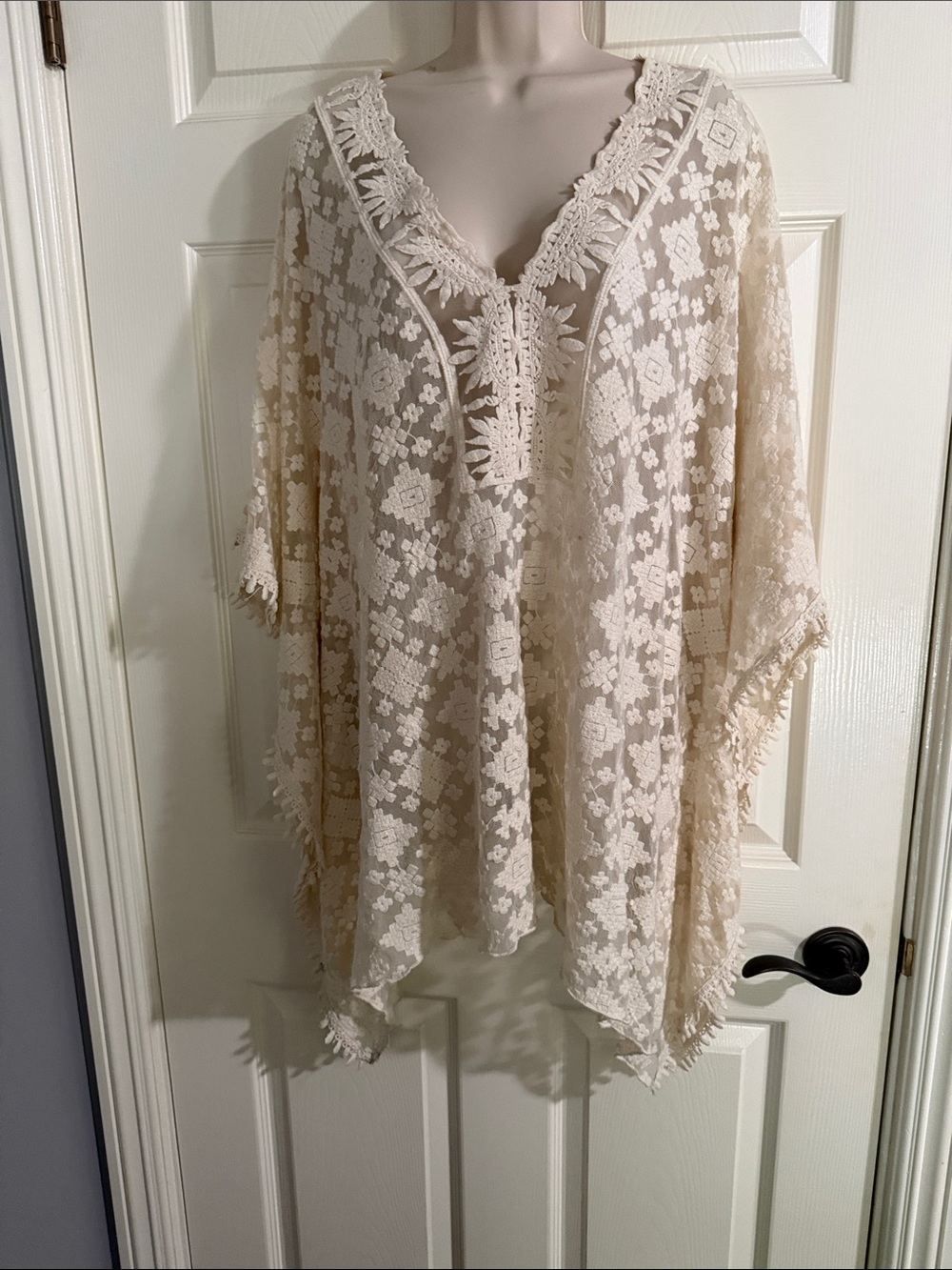 lovestitch Cream Crochet Lace V-Neck Tunic